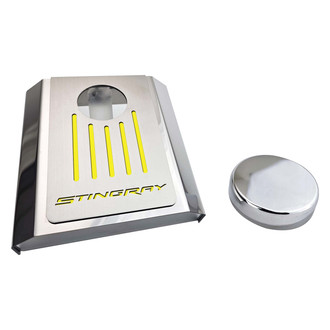 ACC® - Stingray Style Polished Master Cylinder Cover with Yellow Solid Ribbed Top Plate