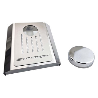 ACC® - Stingray Style Polished Master Cylinder Cover with White Carbon Fiber Ribbed Top Plate