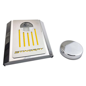 ACC® - Stingray Style Polished Master Cylinder Cover with Yellow Carbon Fiber Ribbed Top Plate