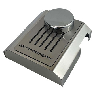 ACC® - Stingray Style Polished Master Cylinder Cover with Black Carbon Fiber Ribbed Top Plate