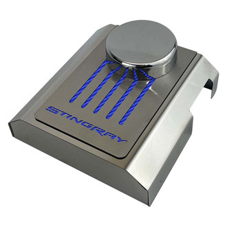 ACC® - Stingray Style Polished Master Cylinder Cover with Blue Carbon Fiber Ribbed Top Plate