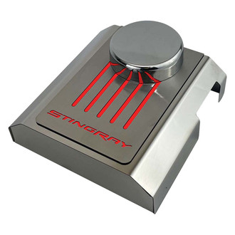 ACC® - Stingray Style Polished Master Cylinder Cover with Bright Red Solid Ribbed Top Plate