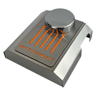 ACC® - Stingray Style Polished Master Cylinder Cover with Orange Carbon Fiber Ribbed Top Plate