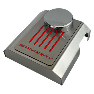 ACC® - Stingray Style Polished Master Cylinder Cover with Red Carbon Fiber Ribbed Top Plate