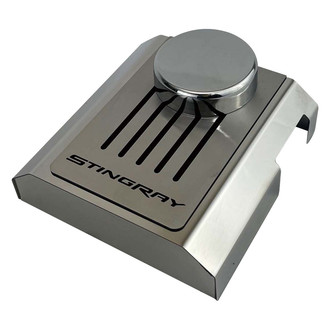 ACC® - Stingray Style Polished Master Cylinder Cover with Black Solid Ribbed Top Plate