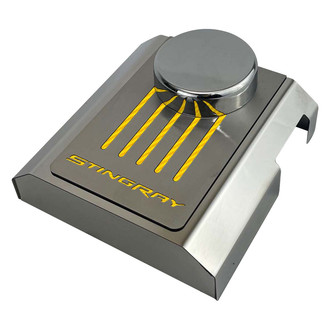 ACC® - Stingray Style Polished Master Cylinder Cover with Yellow Carbon Fiber Ribbed Top Plate