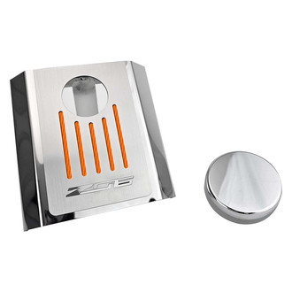 ACC® - Z06 Style Polished Master Cylinder Cover with Orange Carbon Fiber Ribbed Top Plate