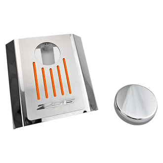 ACC® - Z06 Font Style Polished Master Cylinder Cover with Orange Carbon Fiber Ribbed Top Plate