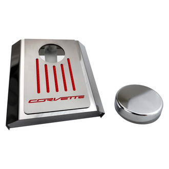 ACC® - Corvette Style Polished Master Cylinder Cover with Red Carbon Fiber Ribbed Top Plate