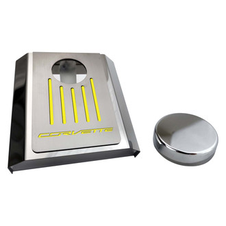 ACC® - Corvette Style Polished Master Cylinder Cover with Yellow Solid Ribbed Top Plate