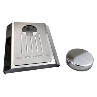 ACC® - Corvette Style Polished Master Cylinder Cover with White Carbon Fiber Ribbed Top Plate