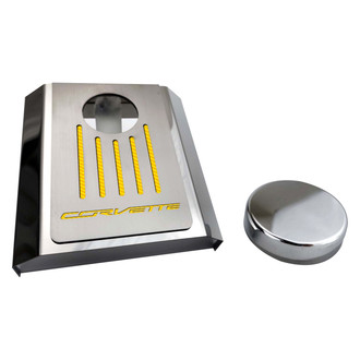 ACC® - Corvette Style Polished Master Cylinder Cover with Yellow Carbon Fiber Ribbed Top Plate