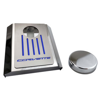 ACC® - Corvette Style Polished Master Cylinder Cover with Blue Carbon Fiber Ribbed Top Plate