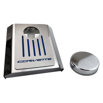ACC® - Corvette Style Polished Master Cylinder Cover with Dark Blue Solid Ribbed Top Plate