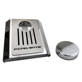 ACC® - Corvette Style Polished Master Cylinder Cover with Black Solid Ribbed Top Plate