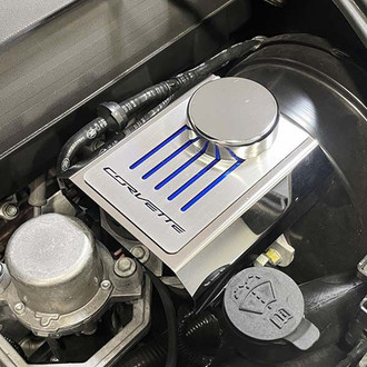ACC® - Corvette Style Polished Master Cylinder Cover with Yellow Carbon Fiber Ribbed Top Plate