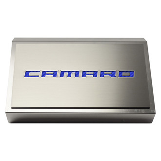 ACC® - Brushed Fuse Box Plate with Blue Carbon Fiber Camaro Logo