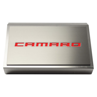 ACC® - Brushed Fuse Box Plate with Bright Red Solid Camaro Logo