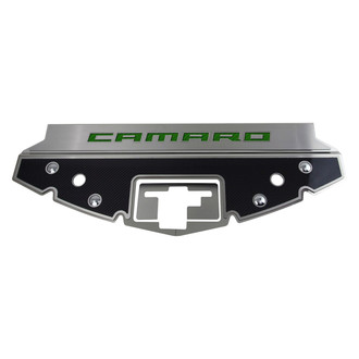 ACC® - GM Licensed Series Non-Illuminated Carbon Fiber Front Header Plate with Green Carbon Fiber Camaro Logo