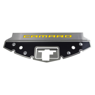ACC® - GM Licensed Series Non-Illuminated Carbon Fiber Front Header Plate with Yellow Carbon Fiber Camaro Logo