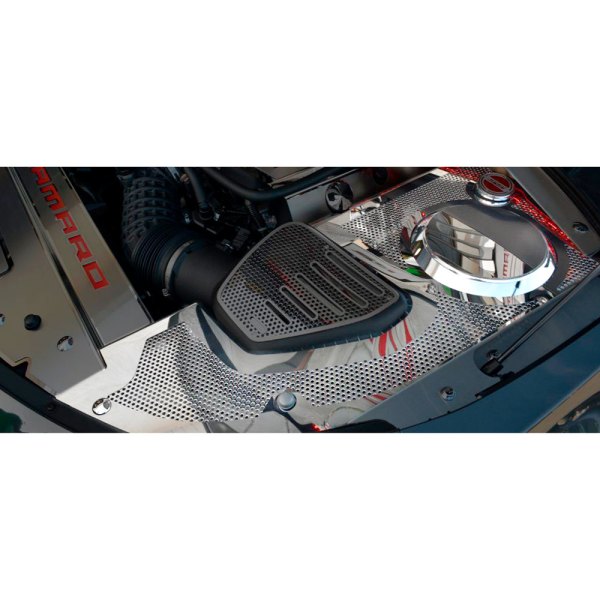 American Car Craft® - Polished Inner Fender Covers with Carbon Fiber Inserts Shock Tower Domes Stock Air Box Only