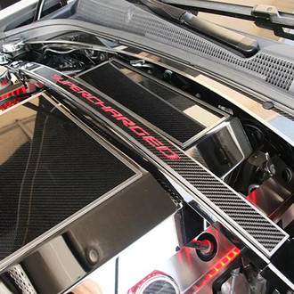 ACC® - Red Illuminated Carbon Fiber Strut Bar Trim with Supercharged Logo