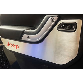 ACC® - MOPAR Licensed Brushed Front & Rear Door Guards with Red Jeep Logo