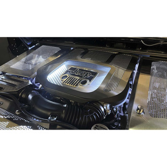 ACC® - White Illuminated Brushed Engine Shroud Cover with Jeep Logo