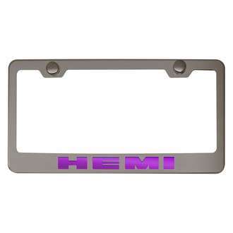 ACC® - Brushed License Plate Frame with Purple Carbon Fiber HEMI Logo