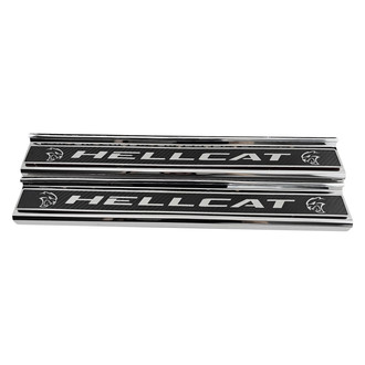 ACC® - Non-Illuminated Polished/Carbon Fiber Front Door Sills with Brushed Hellcat Logo