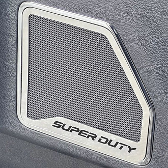 ACC® - Polished Front Inner Door Speaker Trims with Brushed Black SUPER DUTY Logo