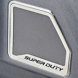 ACC® - Polished Front Inner Door Speaker Trims with Black SUPER DUTY Logo