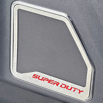 ACC® - Polished Front Inner Door Speaker Trims with Bright Red SUPER DUTY Logo