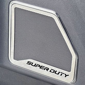 ACC® - Polished Front Inner Door Speaker Trims with Black SUPER DUTY Logo