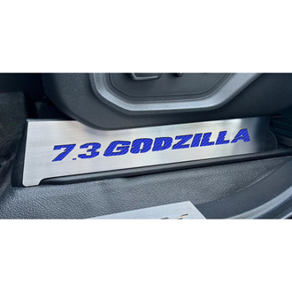 ACC® - Brushed Lower Seat Vanity Plates with Blue 7.3 Godzilla Logo