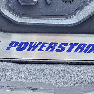 ACC® - Brushed Lower Seat Vanity Plates with Blue 6.7 Power Stroke Logo