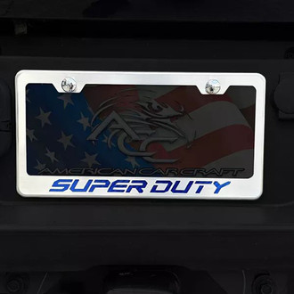 ACC® - Brushed License Plate Frame with Blue Carbon Fiber Super Duty Logo