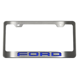 ACC® - Brushed License Plate Frame with Blue Carbon Fiber FORD Logo