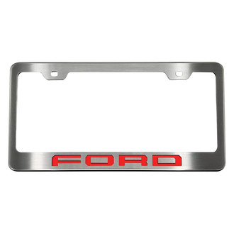 ACC® - Brushed License Plate Frame with Bright Red Solid FORD Logo