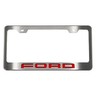 ACC® - Brushed License Plate Frame with Red Carbon Fiber FORD Logo