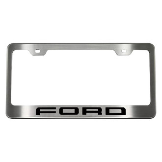 ACC® - Brushed License Plate Frame with Black Solid FORD Logo