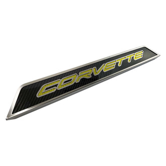 ACC® - Non-Illuminated Polished/Carbon Fiber Door Sills with Yellow Corvette Logo