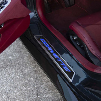 ACC® - Illuminated Polished/Carbon Fiber Door Sills with Corvette Logo