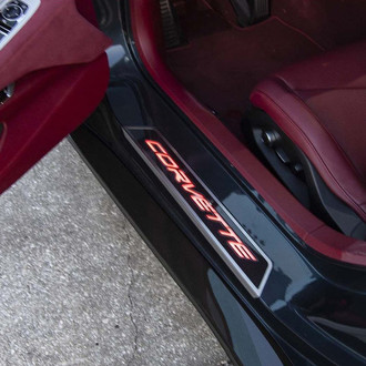 ACC® - Illuminated Polished/Carbon Fiber Door Sills with Corvette Logo