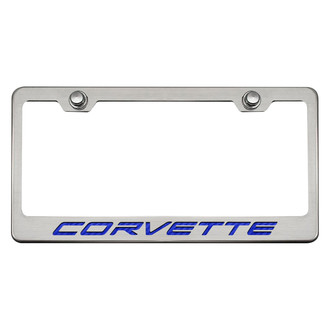 ACC® - GM Licensed Series Brushed License Plate Frame with Blue Carbon Fiber Corvette Logo