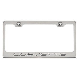 ACC® - GM Licensed Series Brushed License Plate Frame with White Carbon Fiber Corvette Logo