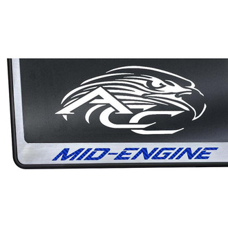 ACC® - Black License Plate Frame with Blue Carbon Fiber Mid-Engine Logo