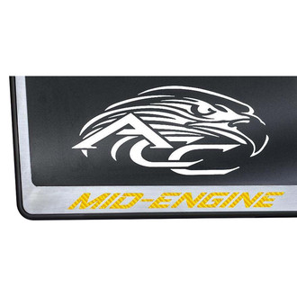 ACC® - Black License Plate Frame with Yellow Carbon Fiber Mid-Engine Logo