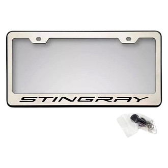 ACC® - Brushed License Plate Frame with Black Carbon Fiber Stingray Style Logo