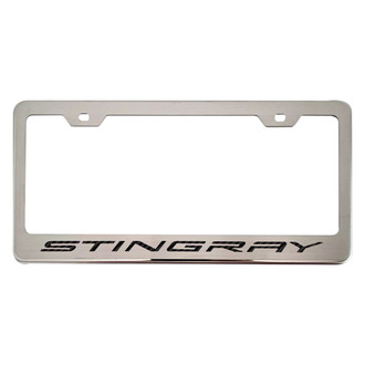 ACC® - Brushed License Plate Frame with Black Carbon Fiber Stingray Logo